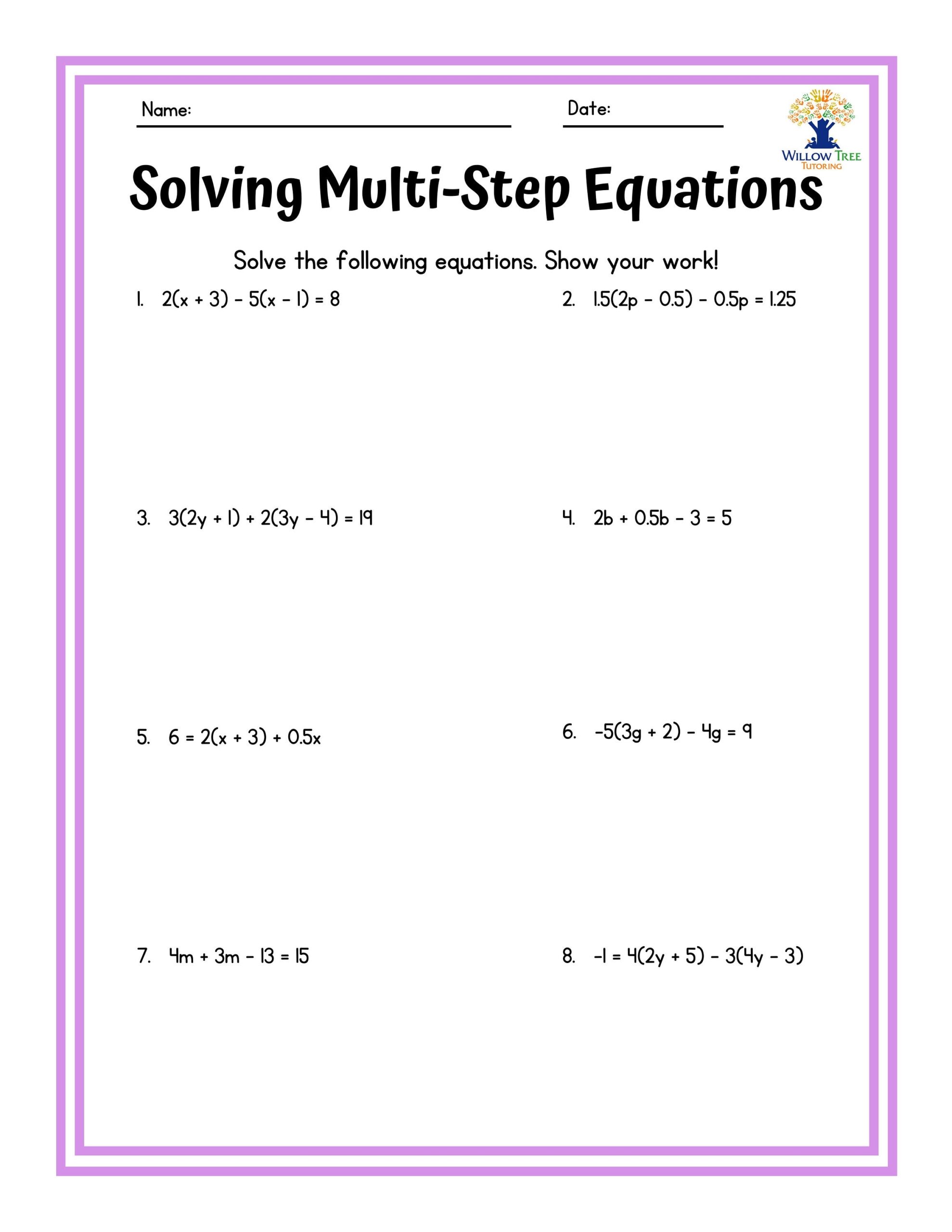 solve for x worksheets