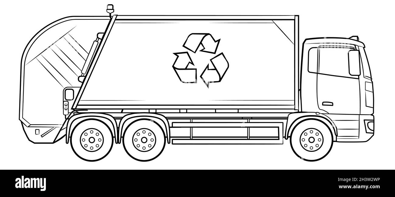 Coloring Page Garbage Truck Black And White Stock Photos Images Alamy