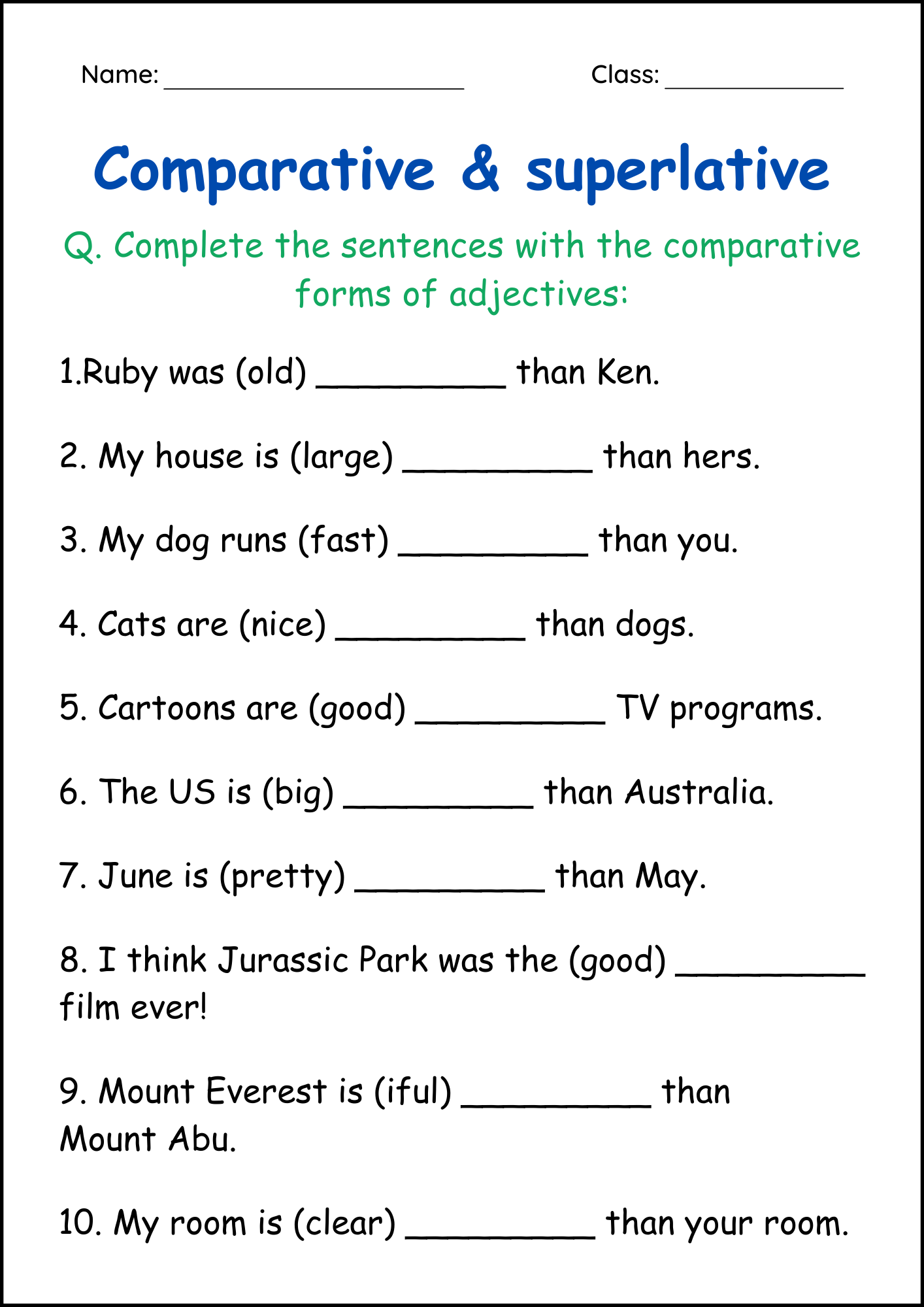 Comparative And Superlative Adjectives Grammar Worksheets For Grade 1 2 3 Made By Teachers Comparative And Superlative Adjectives Grammar Worksheets For Grade 1 2 3 Made By Teachers