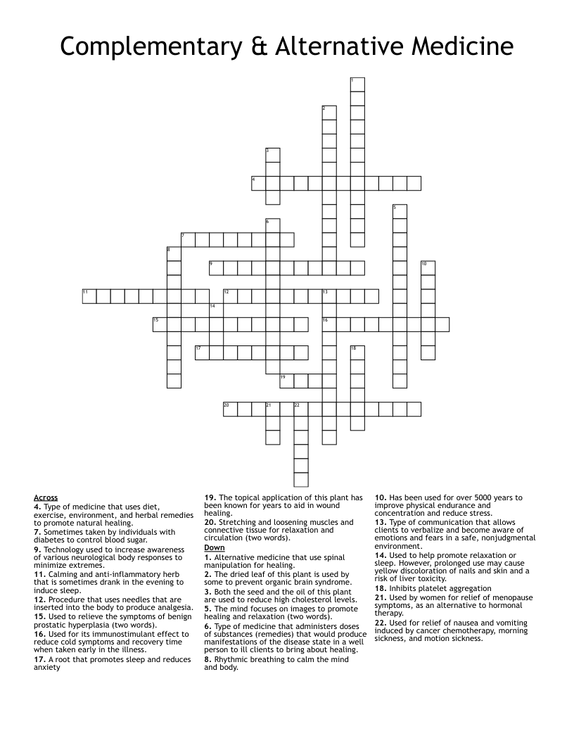 Complementary Alternative Medicine Crossword WordMint