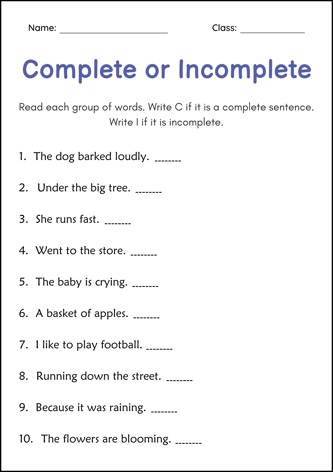 Complete And Incomplete Sentences Fragments And Run On Sentences Worksheets Made By Teachers