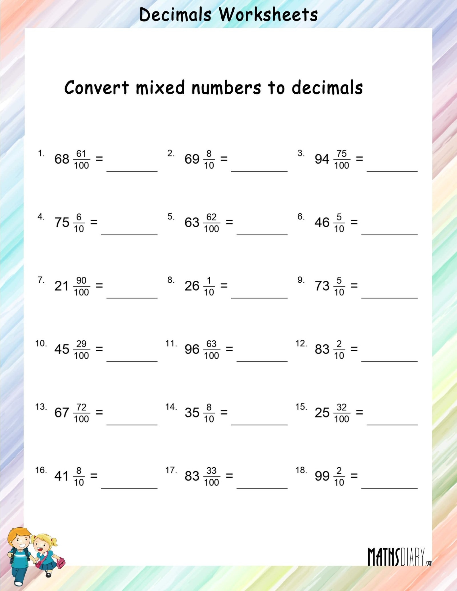fractions to decimals worksheet