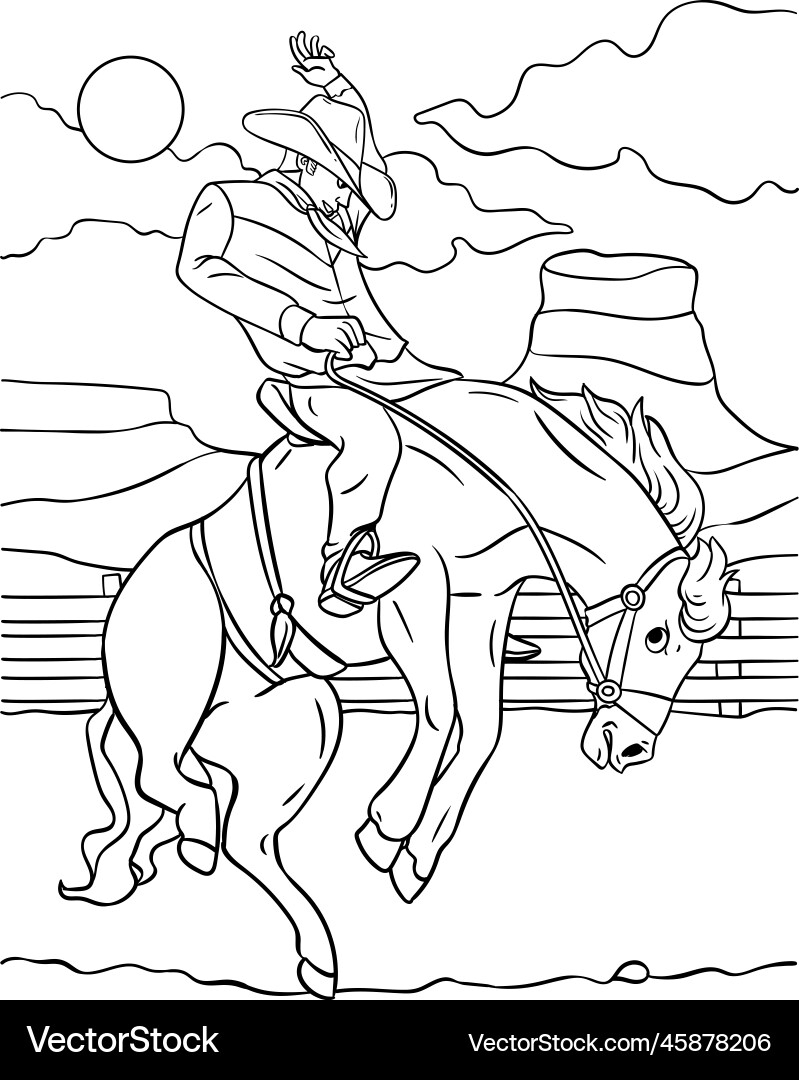 Cowboy Horse Rodeo Coloring Page For Kids Royalty Free Vector VectorStock