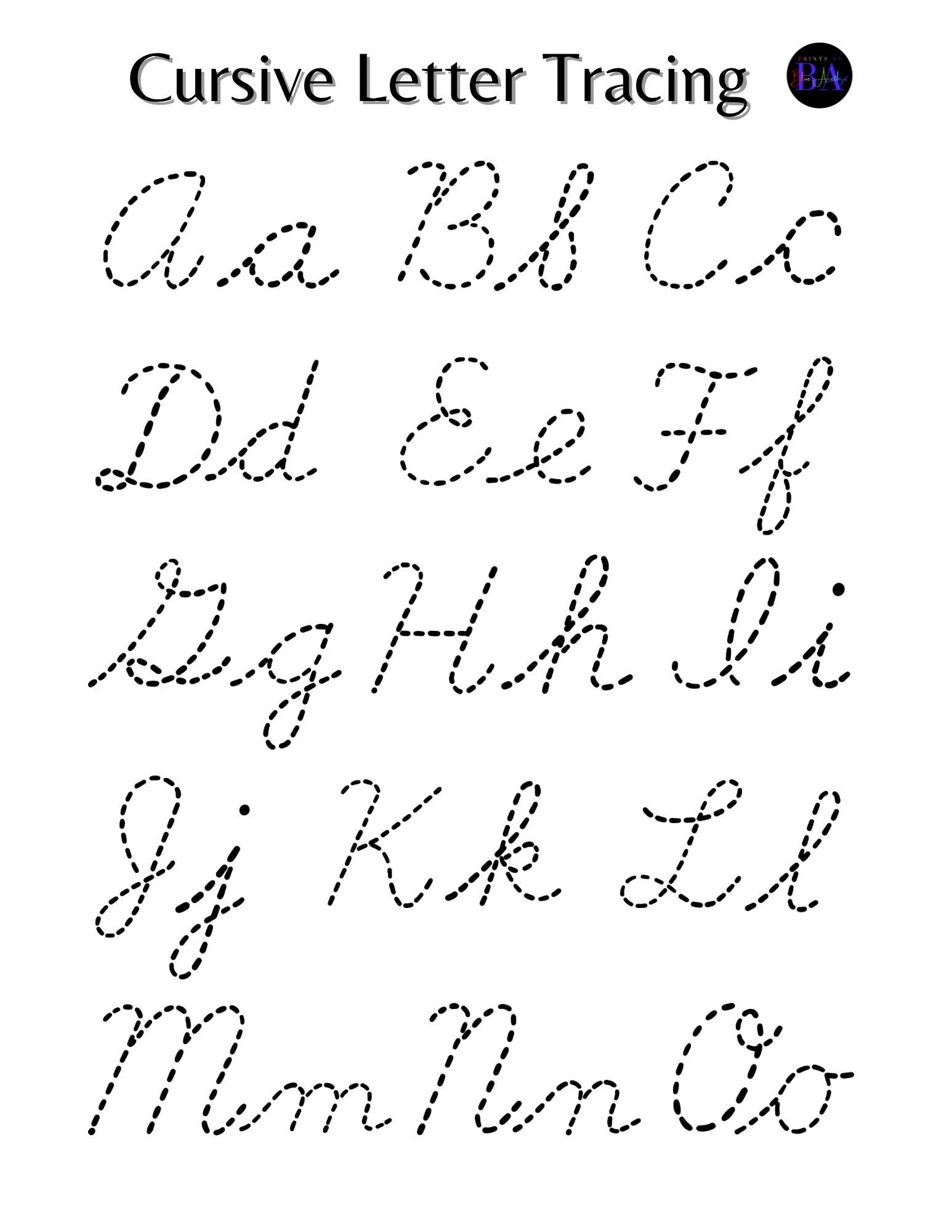 Cursive Letter Tracing Upper Lower Case Etsy Norway