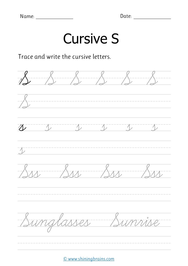 Cursive S Free Cursive Writing Worksheets For Small And Capital S Cursive S Free Cursive Writing Worksheets For Small And Capital S