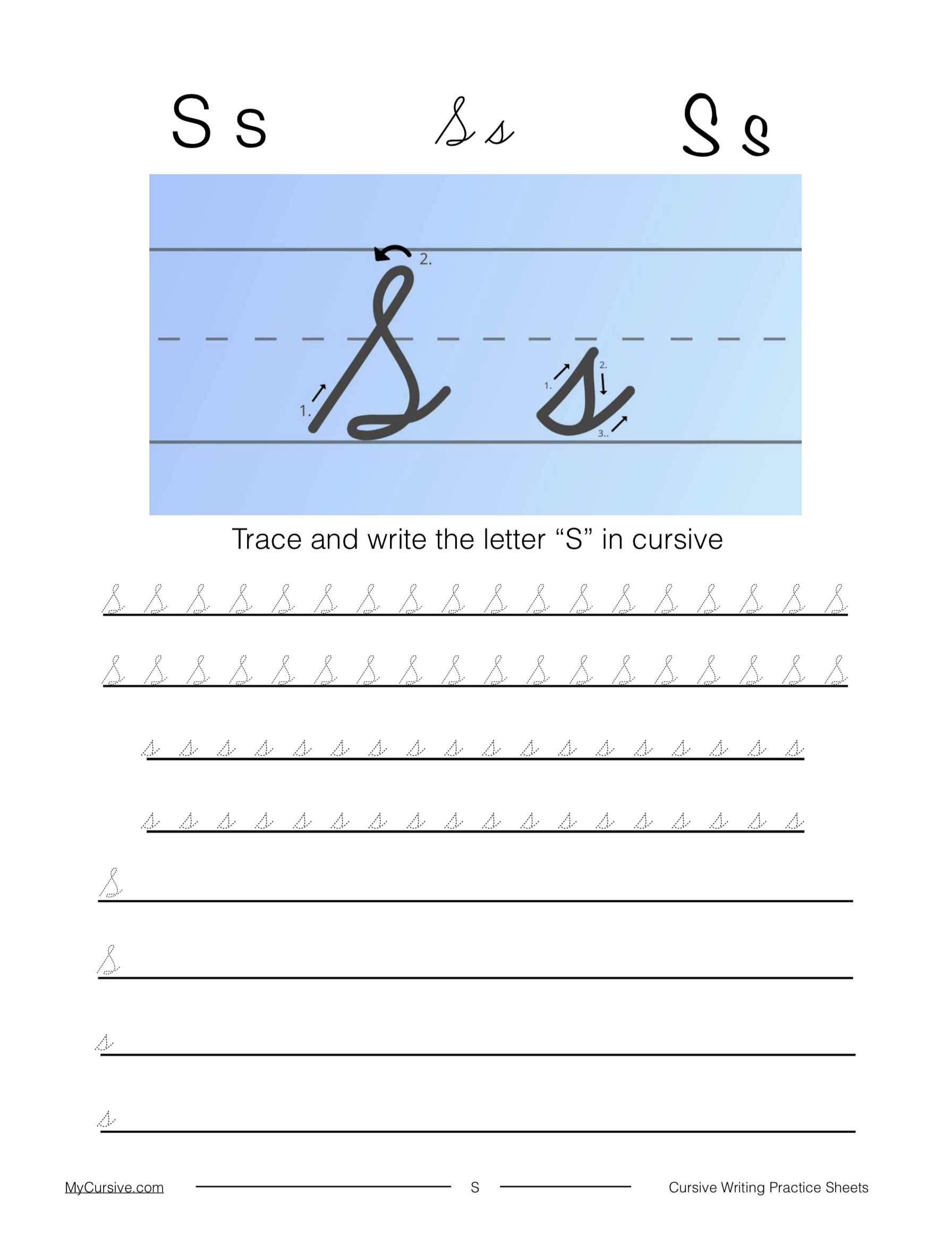 Cursive S Full Tutorial And Worksheet Cursive S Full Tutorial And Worksheet
