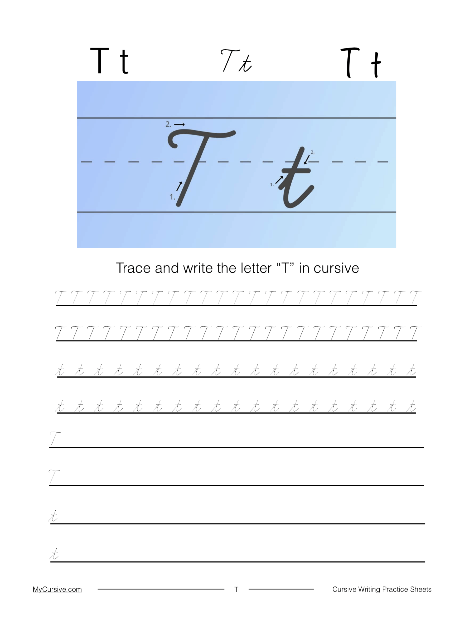 Cursive T Full Tutorial And Worksheet