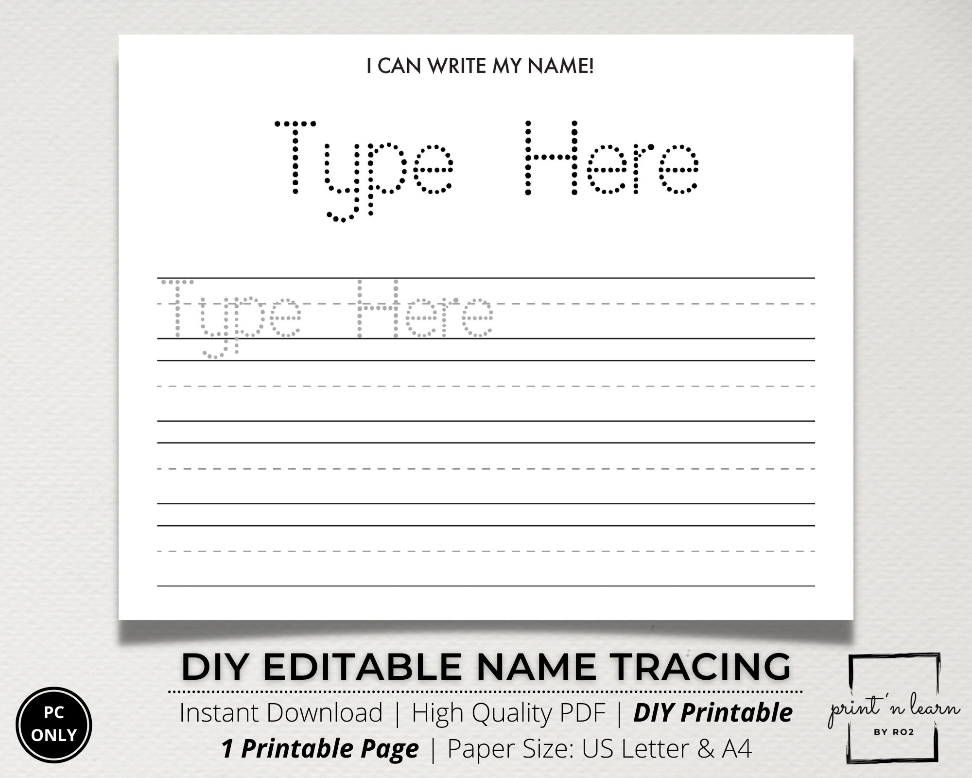 Custom Name Tracing Sheet Handwriting Practice Name Writing Name Worksheet Editable Name Tracing Name Trace Worksheet Printable DIY Etsy