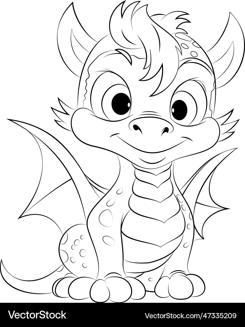 Cute Dragon Coloring Book Page For Kids And Adults Royalty Free Vector VectorStock