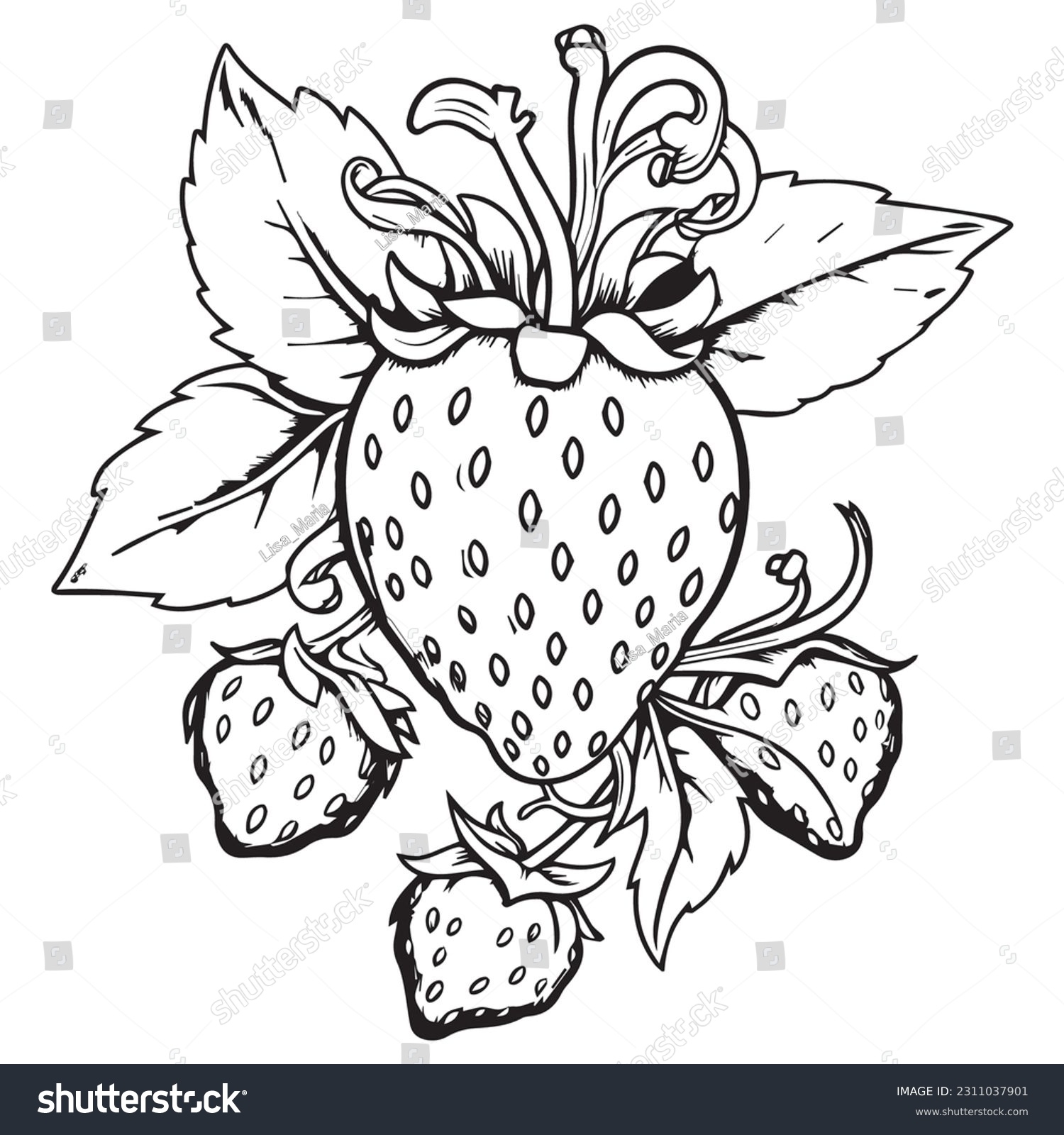 Cute Strawberry Coloring Book Page Vector Stock Vector Royalty Free 2311037901 Shutterstock