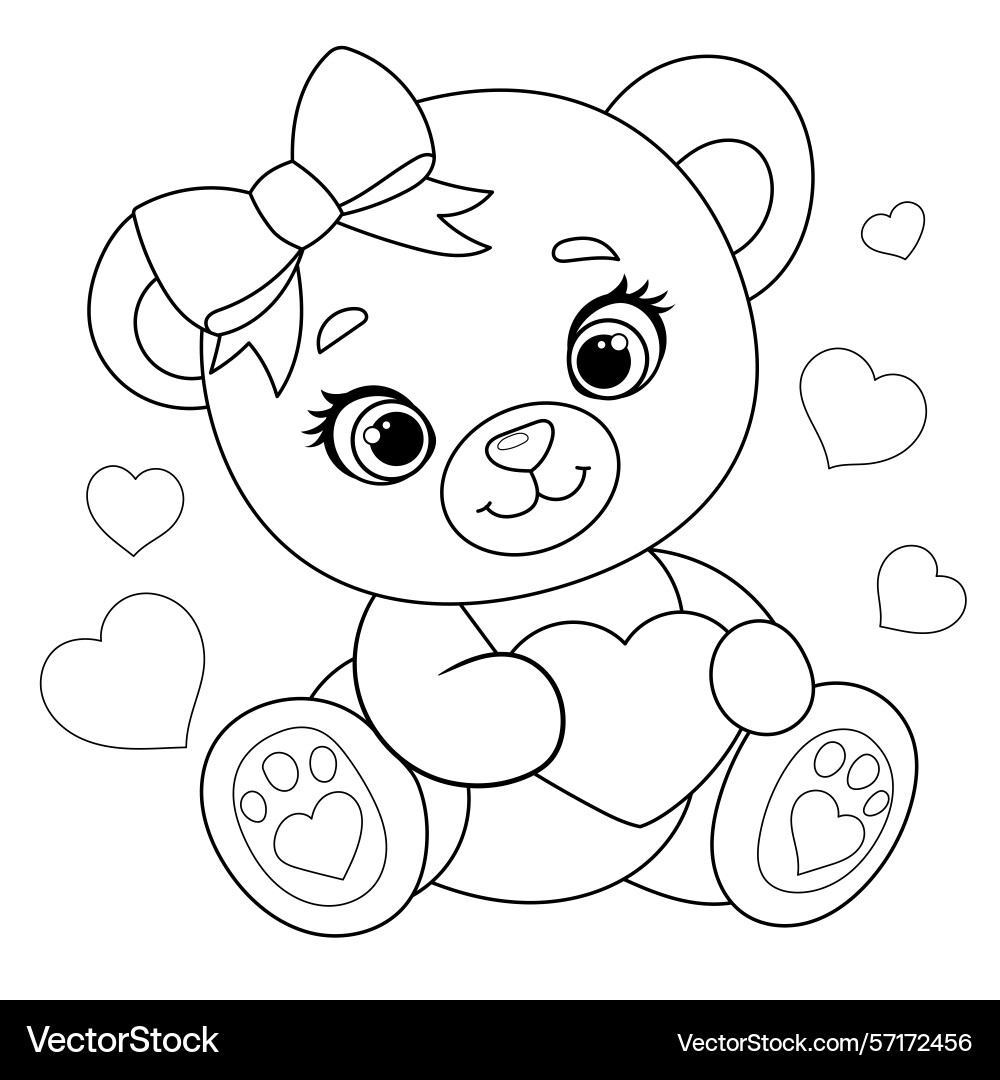 Cute Teddy Bear Coloring Page Royalty Free Vector VectorStock