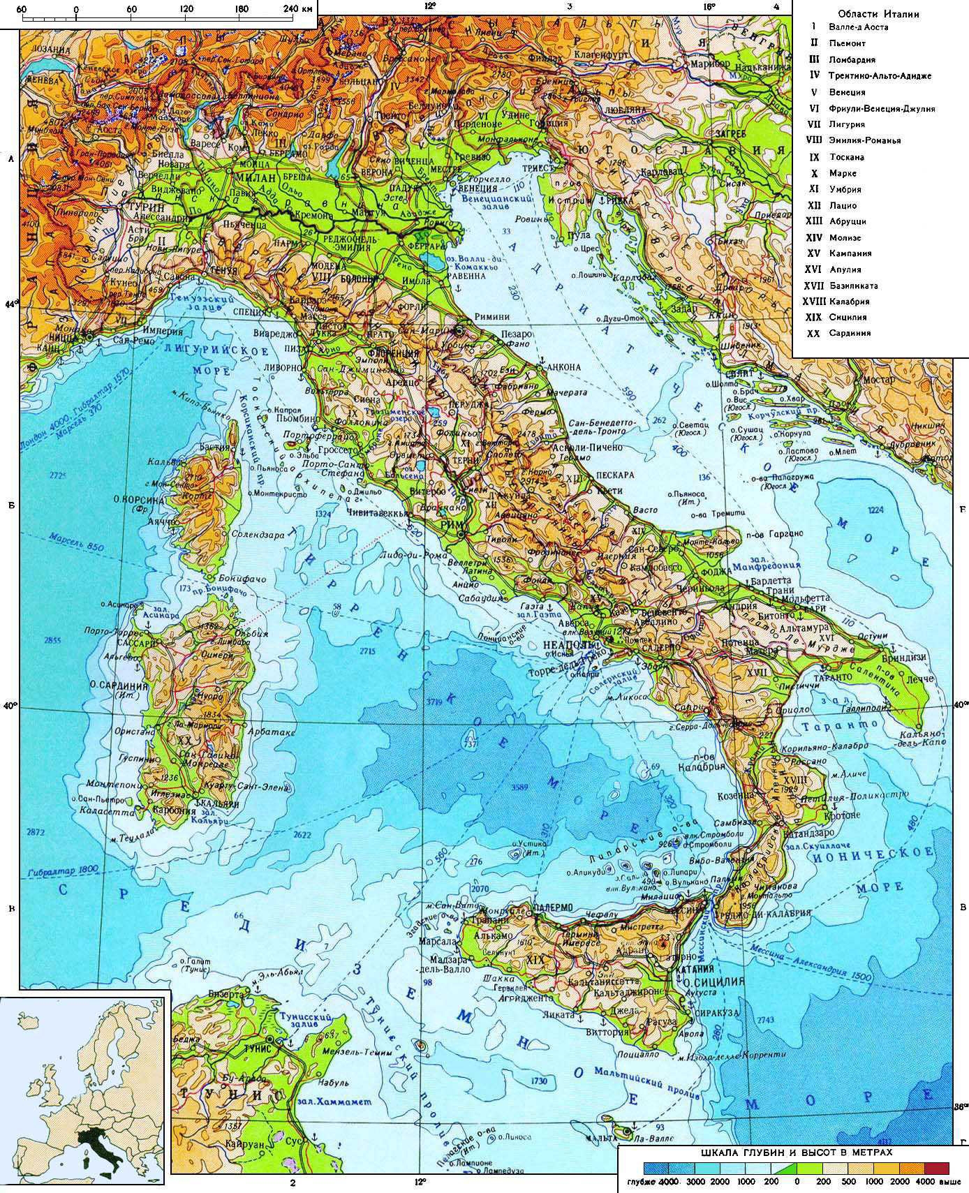 physical map of italy physical map of italy