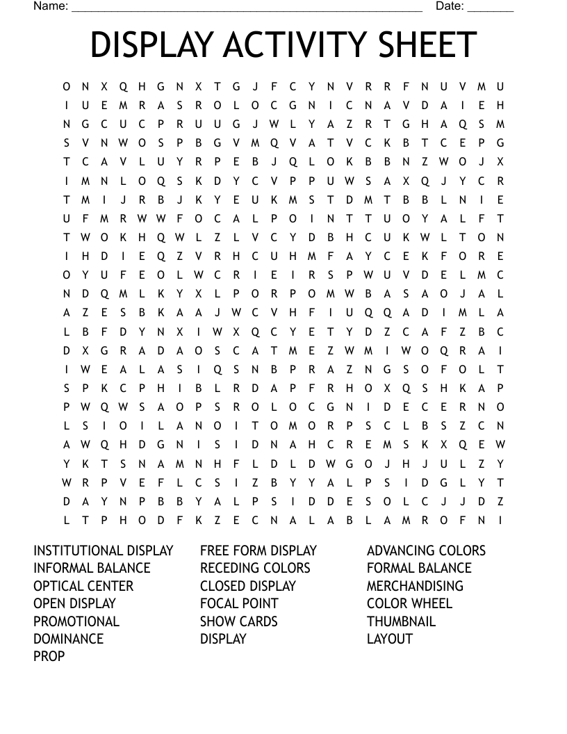DISPLAY ACTIVITY SHEET Word Search WordMint DISPLAY ACTIVITY SHEET Word Search WordMint