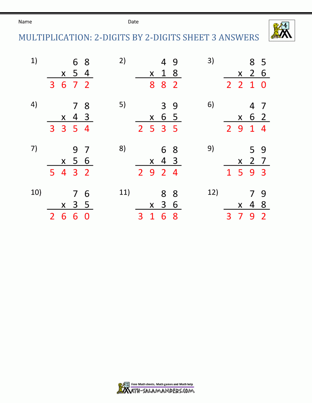 Double Digit Multiplication Worksheets 4th Grade Double Digit Multiplication Worksheets 4th Grade