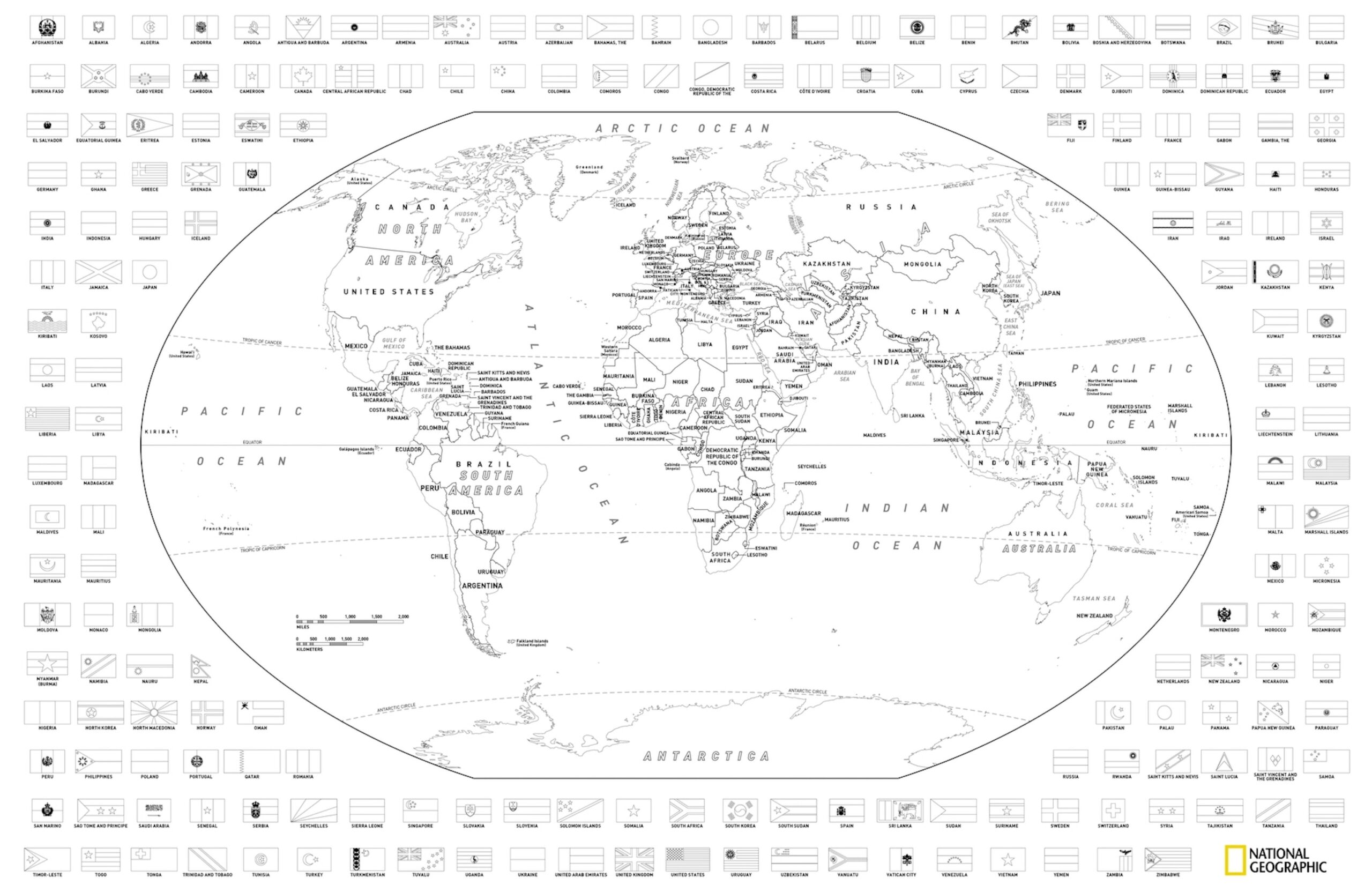 Download And Color A Free World Or United States Map With Flags National Geographic