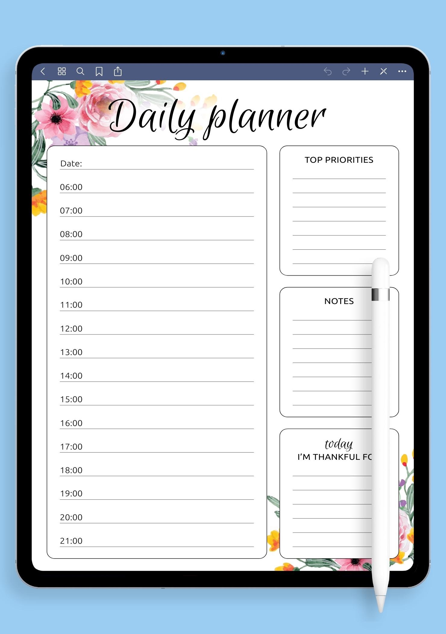 Download Printable Daily Hourly Planner With Flowers PDF Download Printable Daily Hourly Planner With Flowers PDF