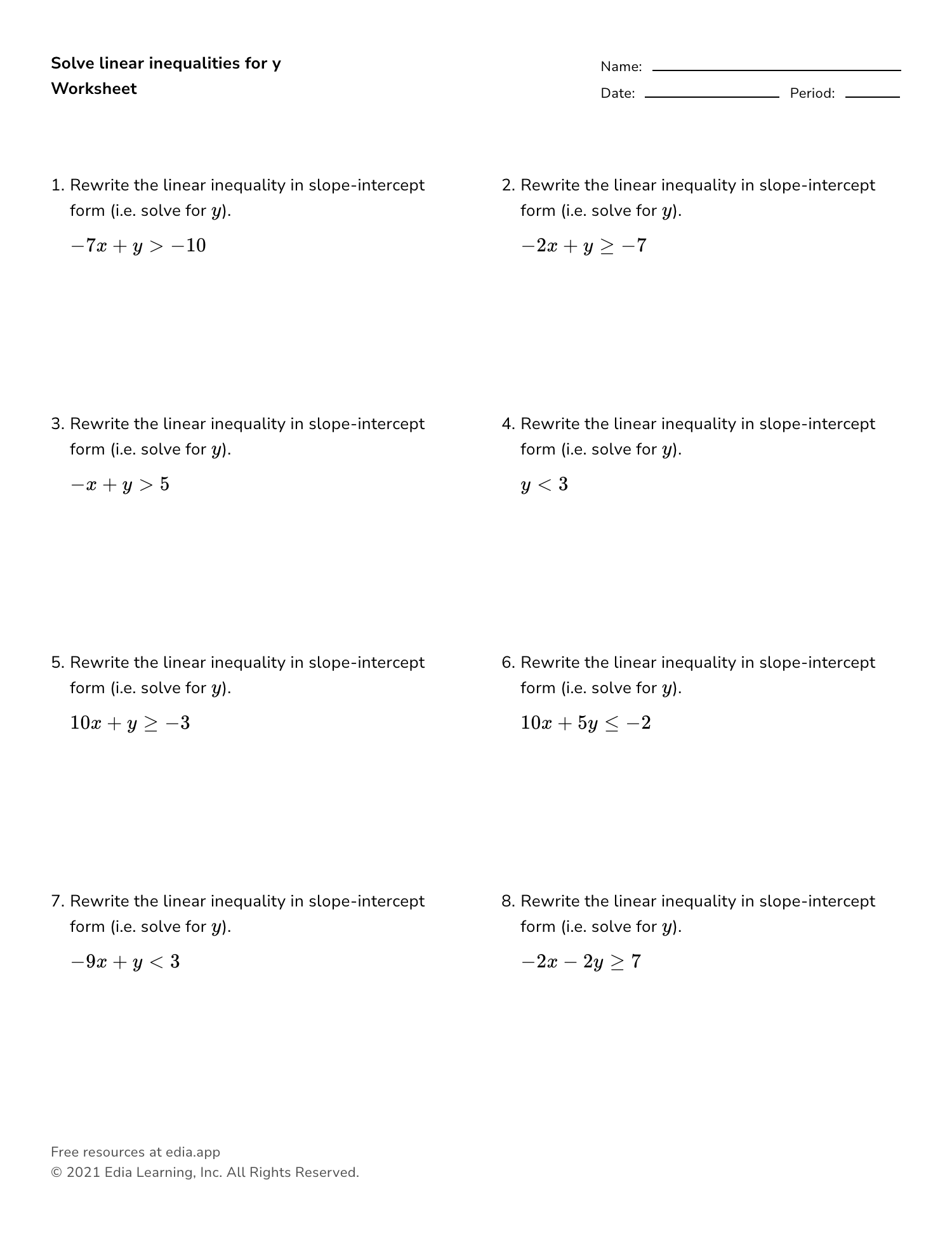 solving inequalities worksheet pdf