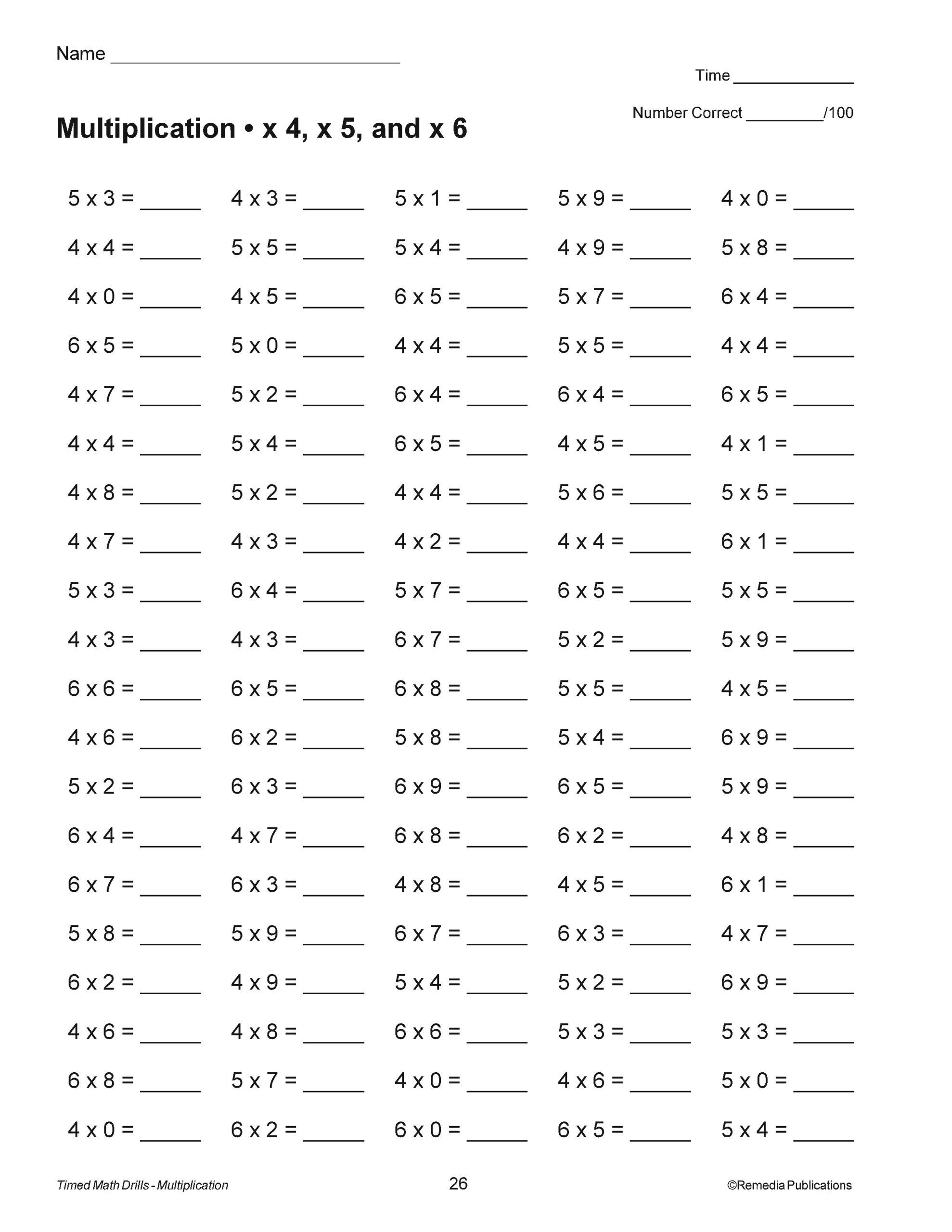 math drill sheets multiplication
