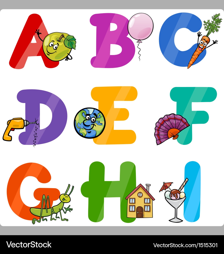 Education Cartoon Alphabet Letters For Kids Royalty Free Vector VectorStock Education Cartoon Alphabet Letters For Kids Royalty Free Vector VectorStock