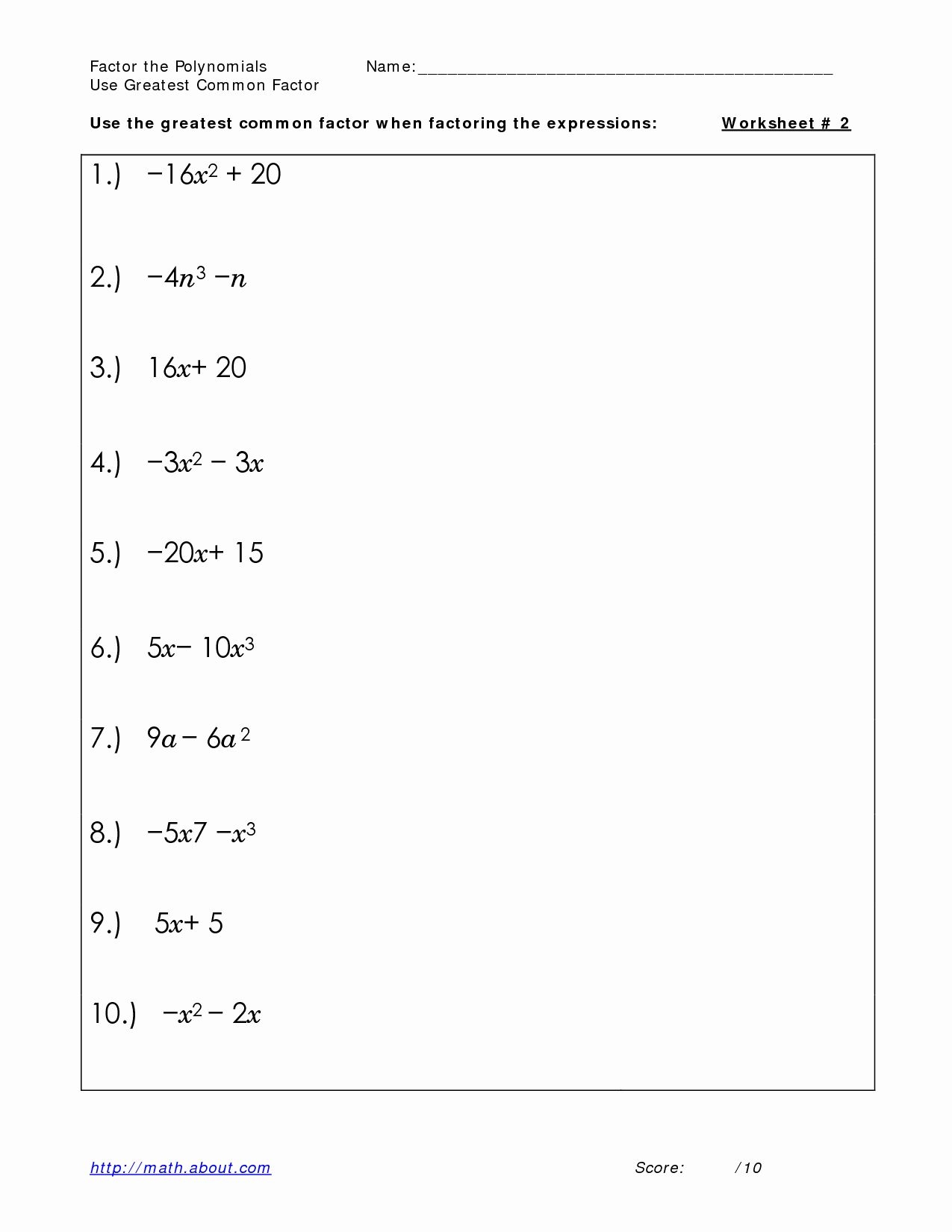 factoring greatest common factor worksheet factoring greatest common factor worksheet