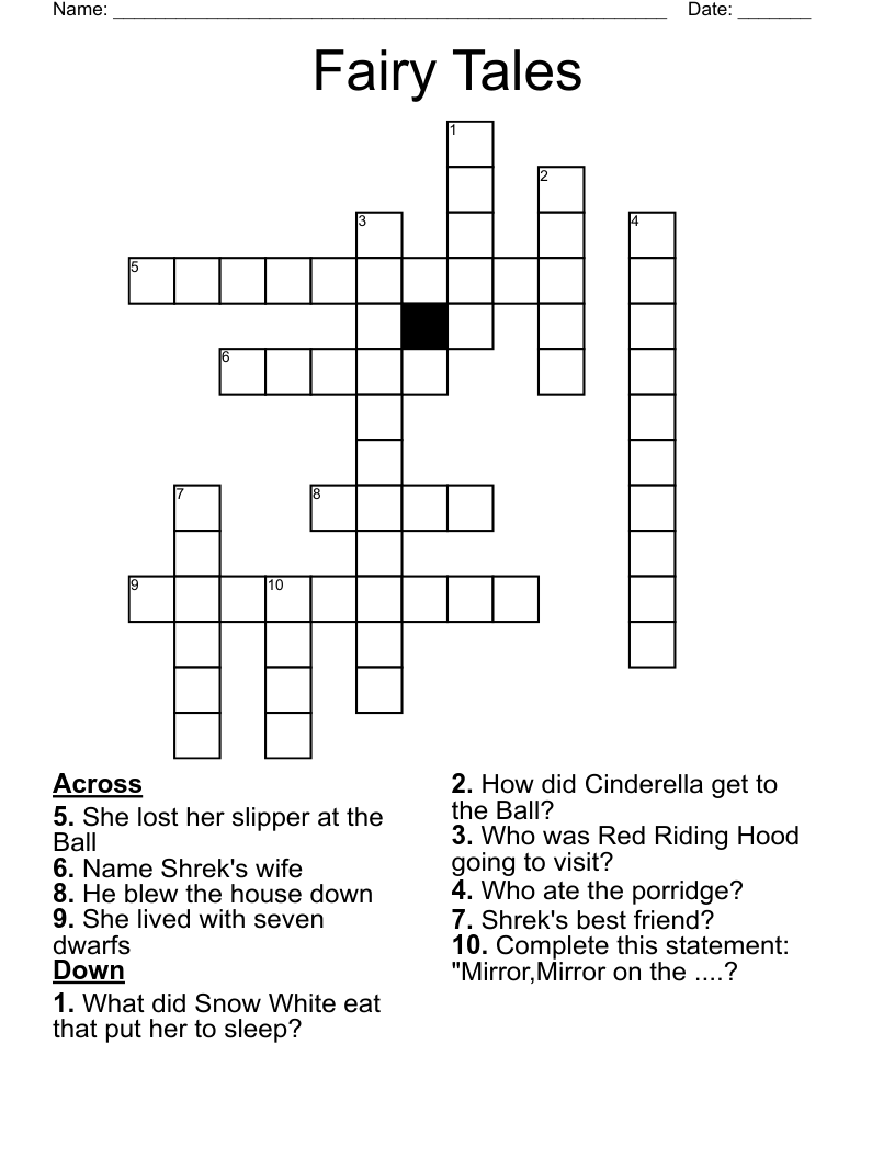 Fairy Tales Crossword WordMint