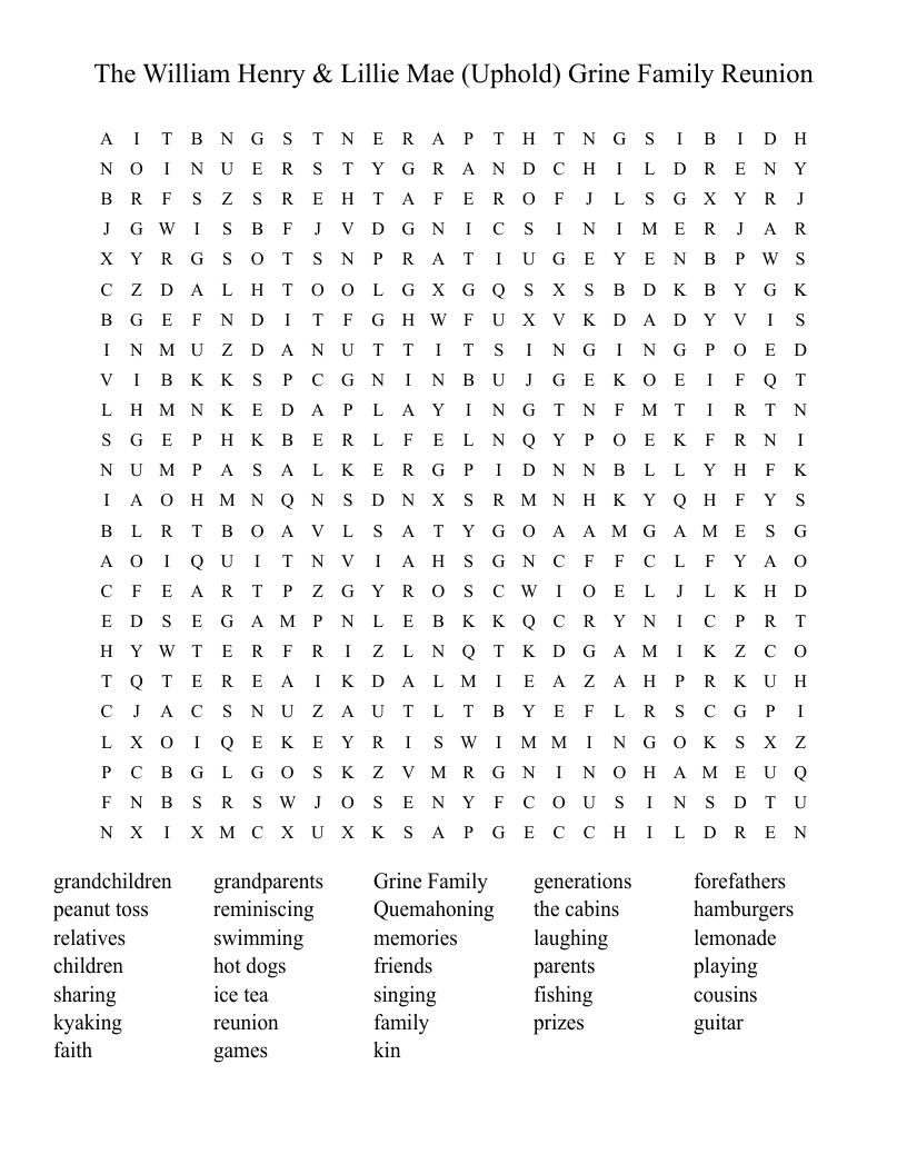 Family Reunion Crossword WordMint