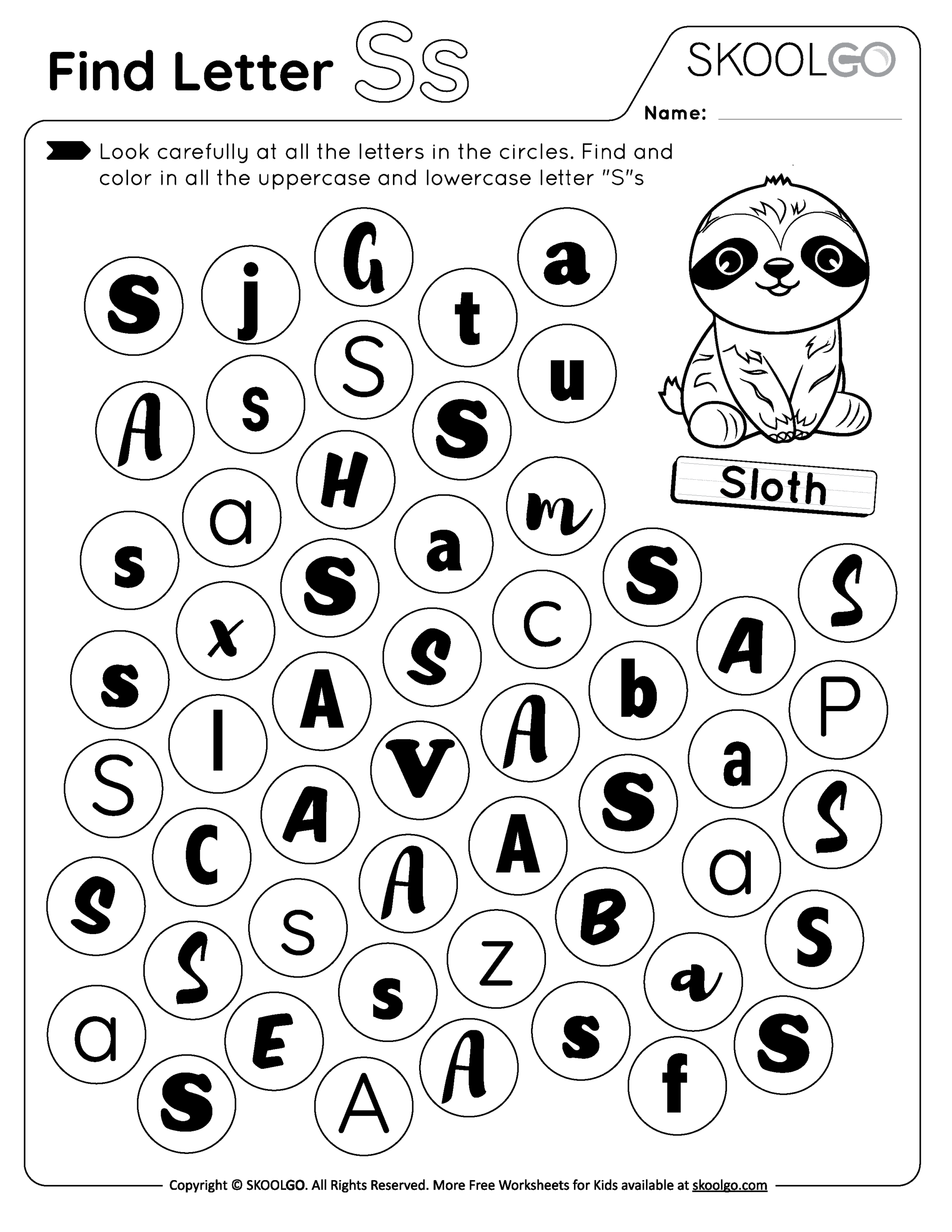 Find Letter S Free Worksheet For Kids SKOOLGO