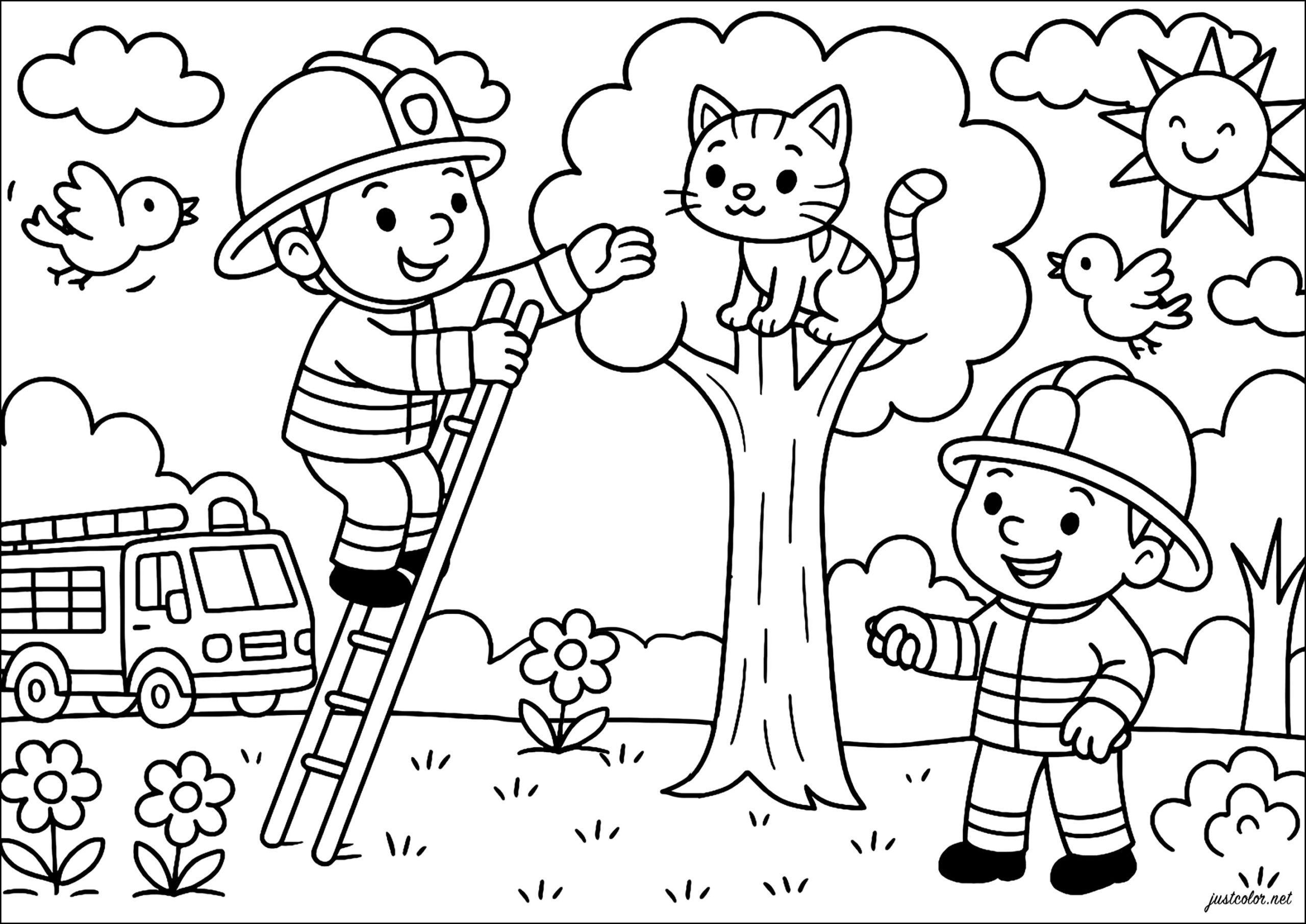 Firefighters Rescue Kitten Fire Department Coloring Pages Firefighters Rescue Kitten Fire Department Coloring Pages