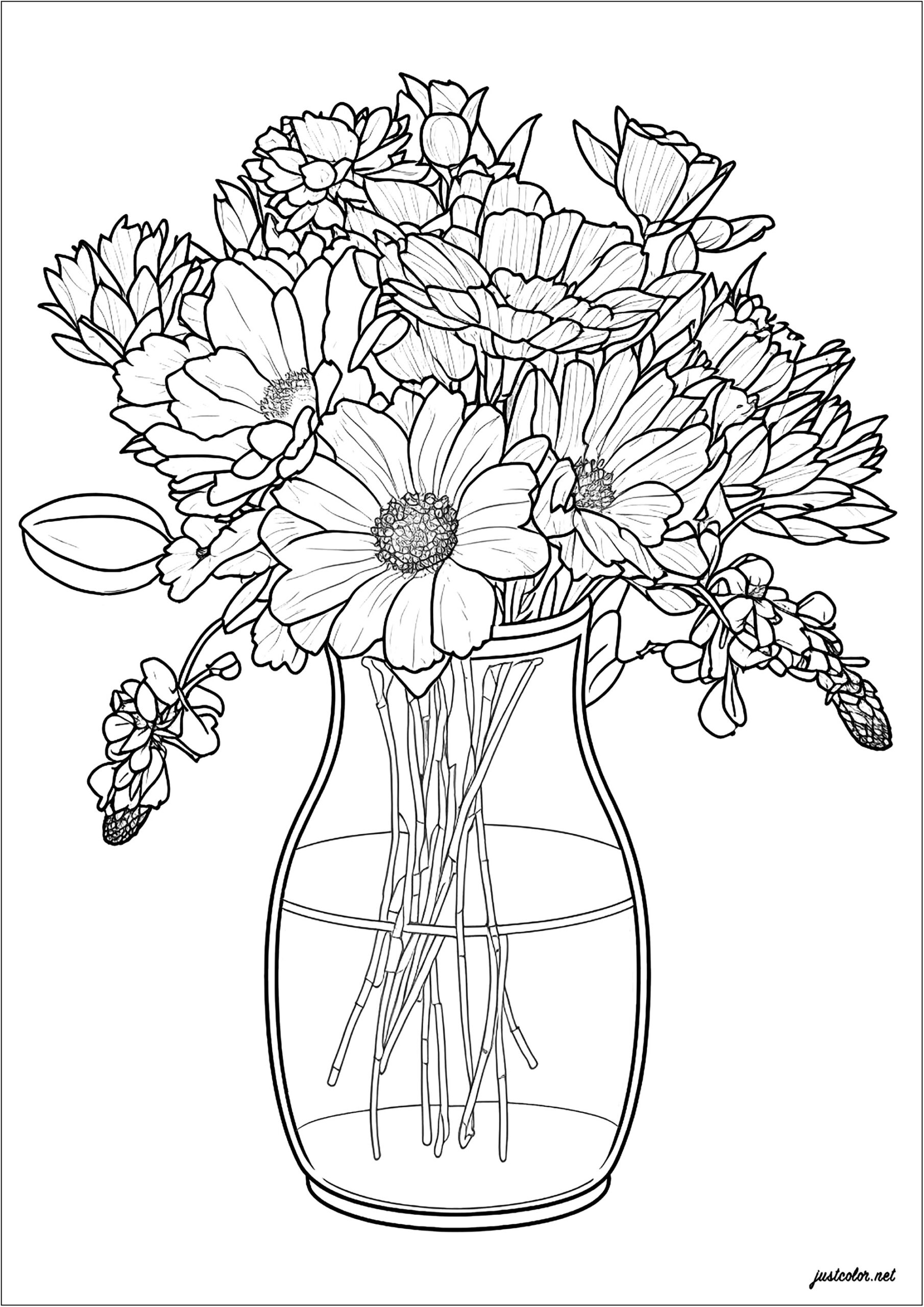 Flowers In A Pretty Vase 1 Flowers Vegetation Coloring Pages For Adults
