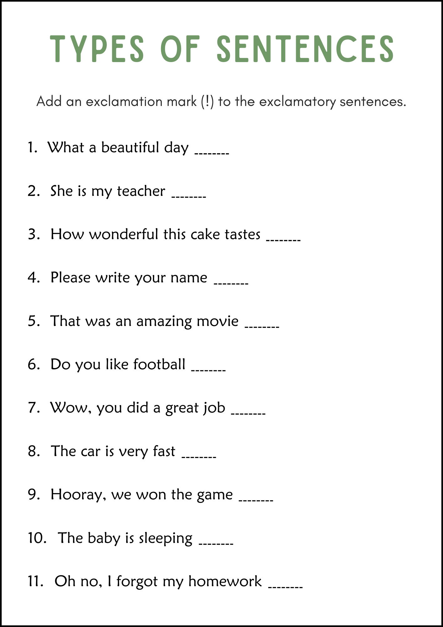 Four Types Of Sentences Grammar Worksheets Declarative Interrogative Imperative Exclamatory Made By Teachers