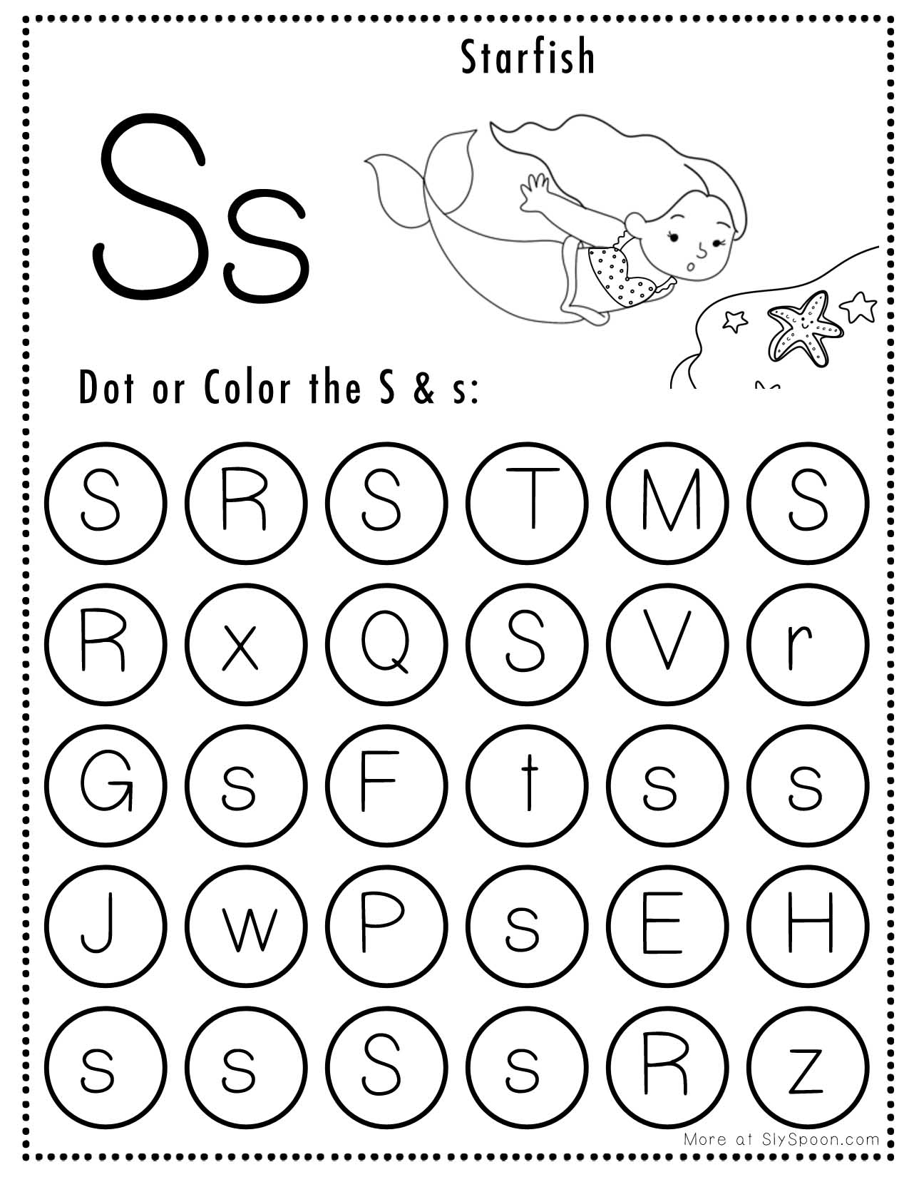 Free Alphabet Do A Dot Printables Worksheets Letter S Mermaid Themed Sly Spoon