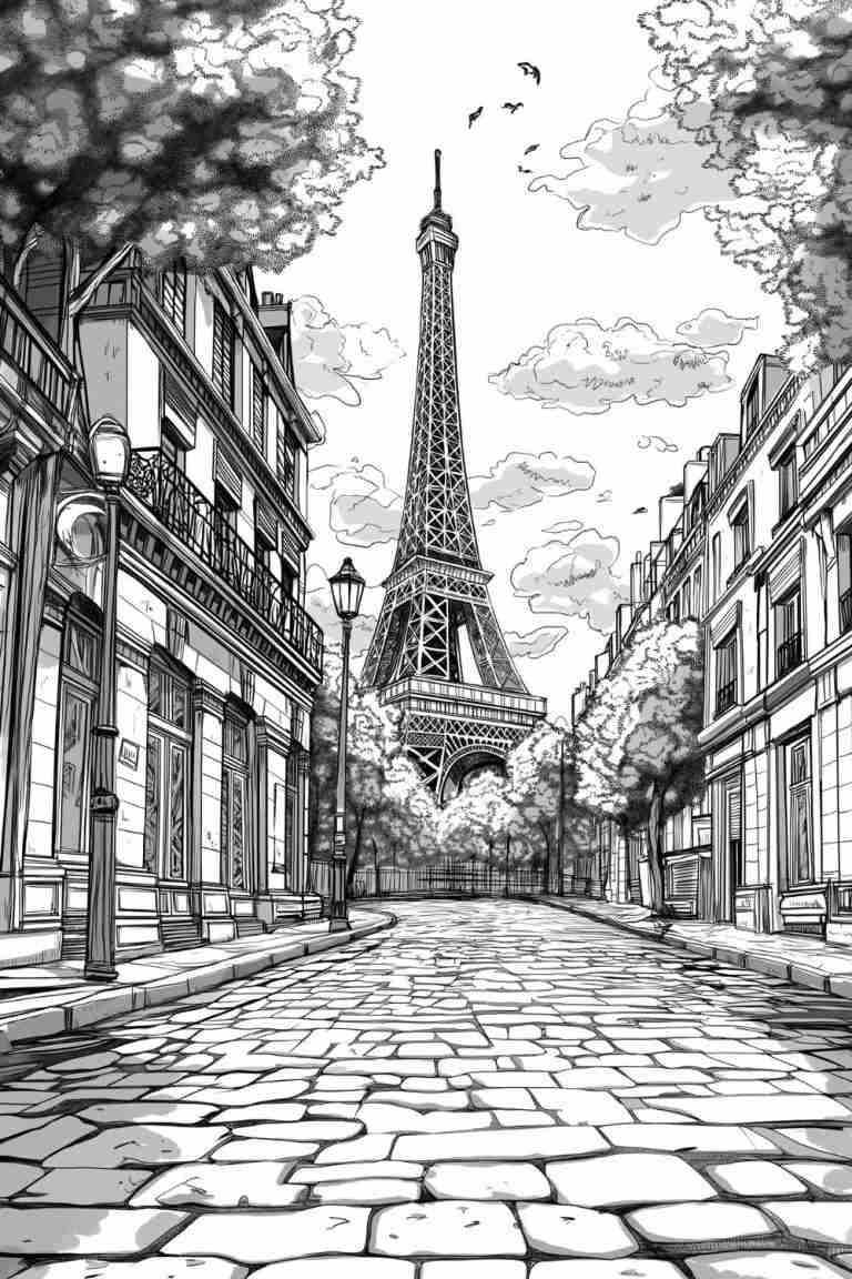 Free Eiffel Tower Coloring Page Detailed Printable For All Ages