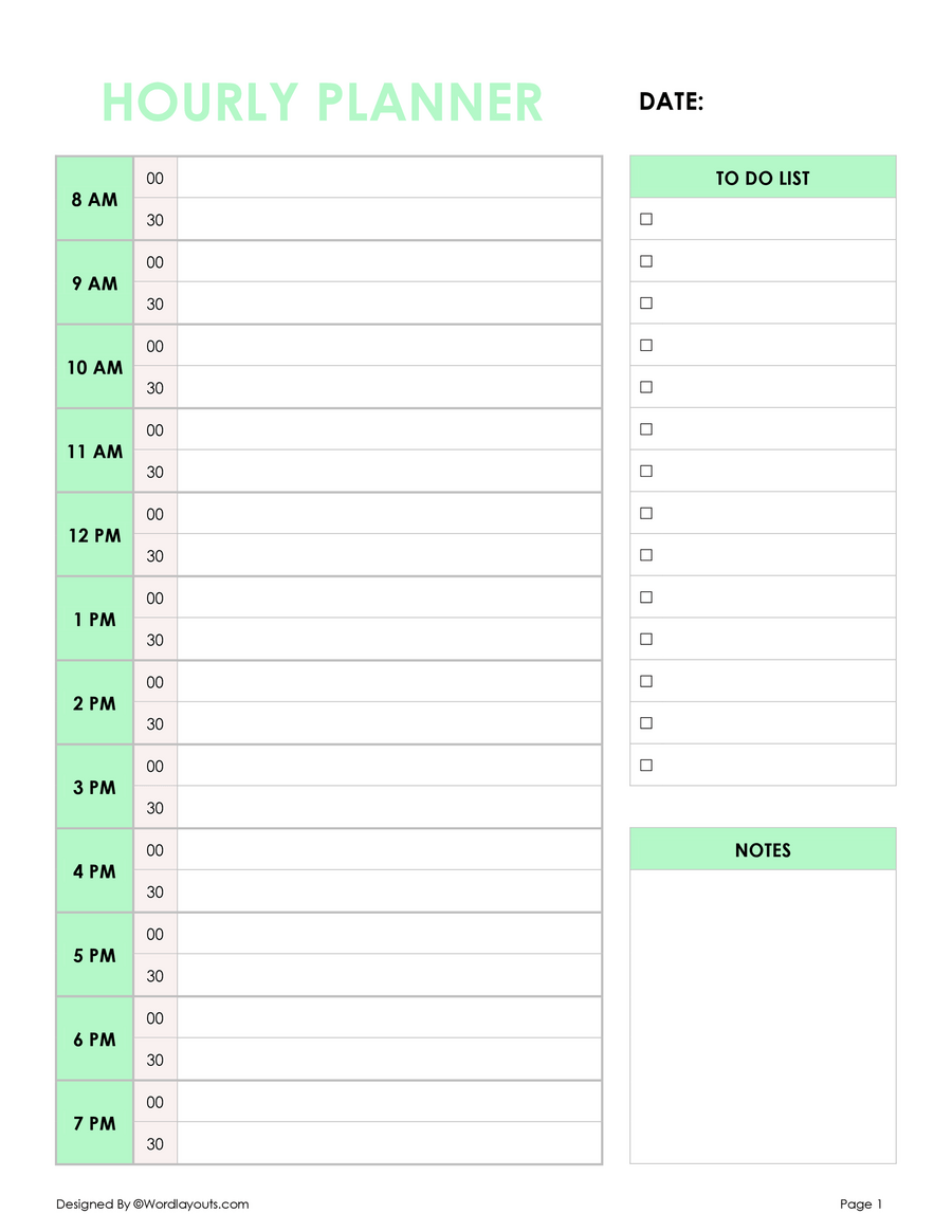 Free Hourly Planner Template Printable WordLayouts Free Hourly Planner Template Printable WordLayouts