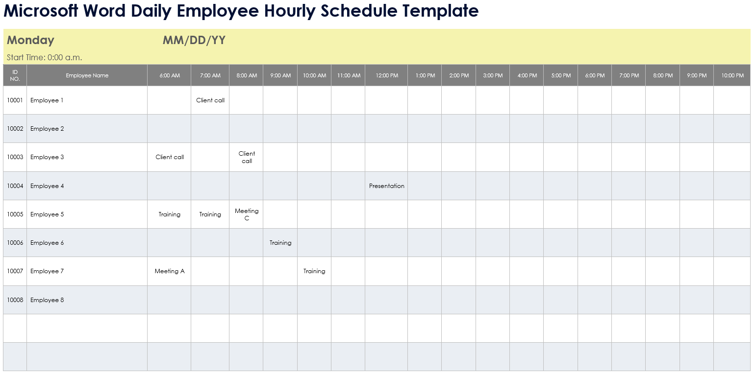 hourly schedule template word hourly schedule template word