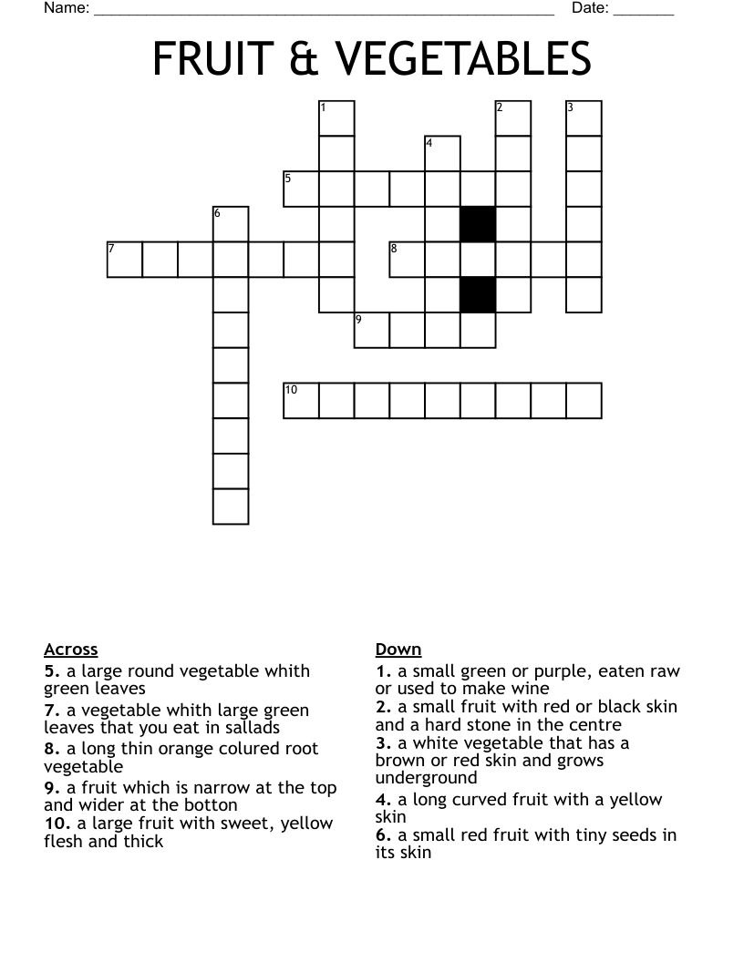 FRUIT VEGETABLES Crossword WordMint