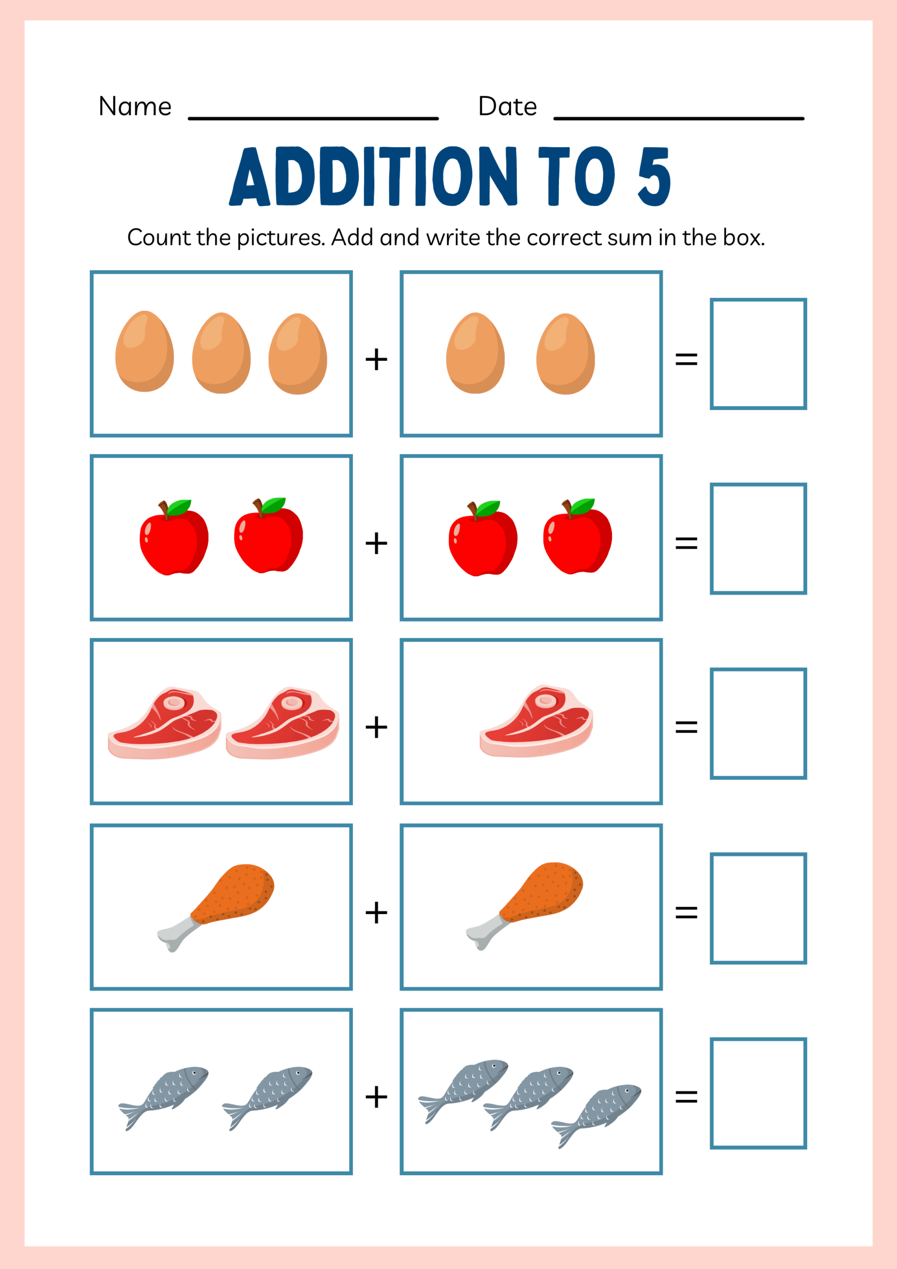 addition worksheet for kindergarten