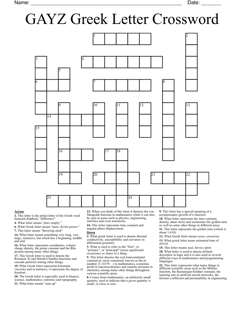GAYZ Greek Letter Crossword WordMint GAYZ Greek Letter Crossword WordMint