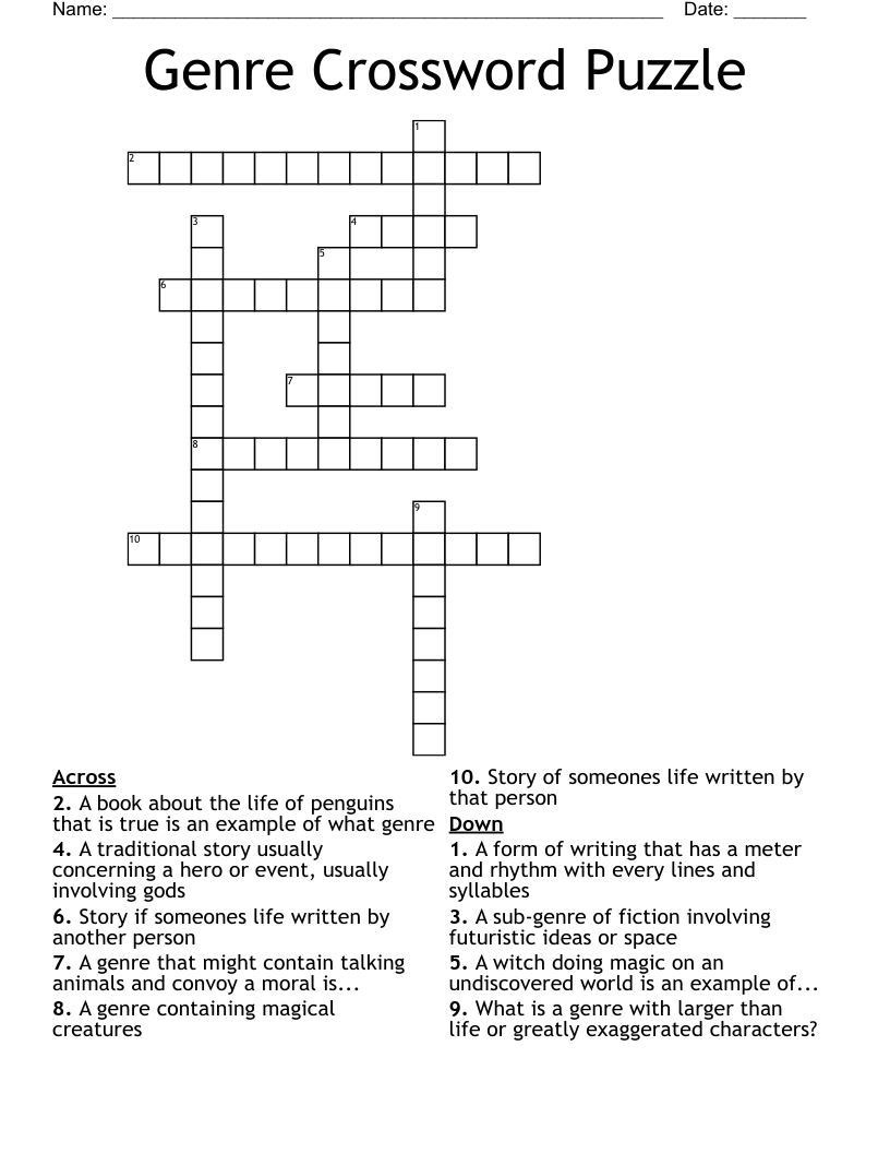 Genre Crossword Puzzle WordMint