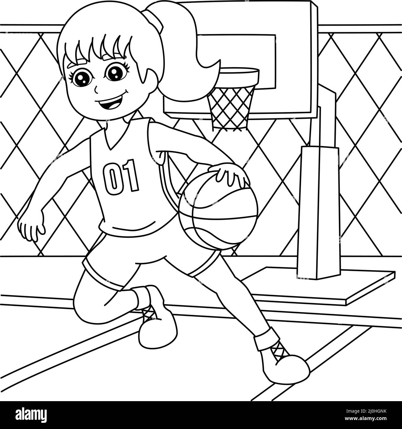 Girl Playing Basketball Coloring Page For Kids Stock Vector Image Art Alamy