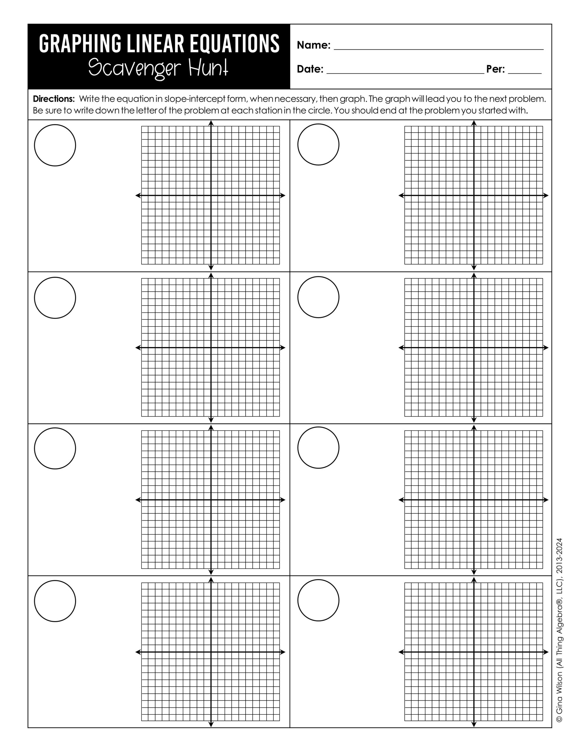 Graphing Linear Equations Scavenger Hunt All Things Algebra
