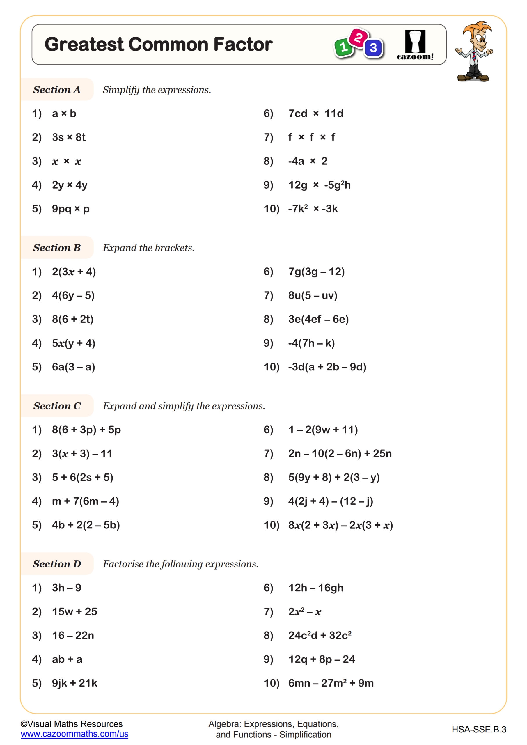 Greatest Common Factor Worksheet Algebra I PDF Worksheets