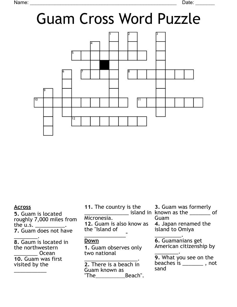 Guam Cross Word Puzzle WordMint Guam Cross Word Puzzle WordMint