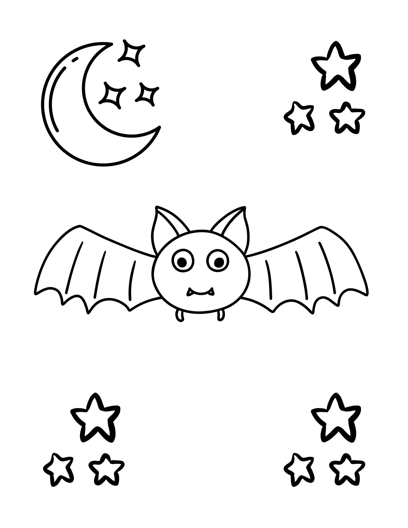Halloween Coloring Page bat And Stars Etsy Israel Halloween Coloring Page bat And Stars Etsy Israel