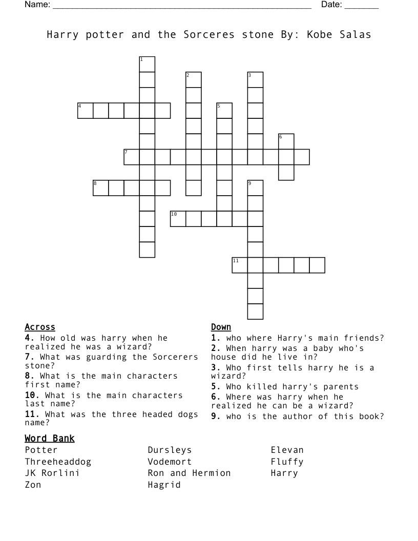 Harry Potter And The Sorceres Stone By Kobe Salas Crossword WordMint