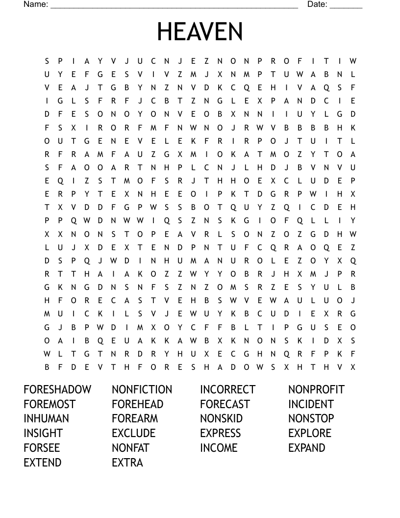 HEAVEN Word Search WordMint HEAVEN Word Search WordMint