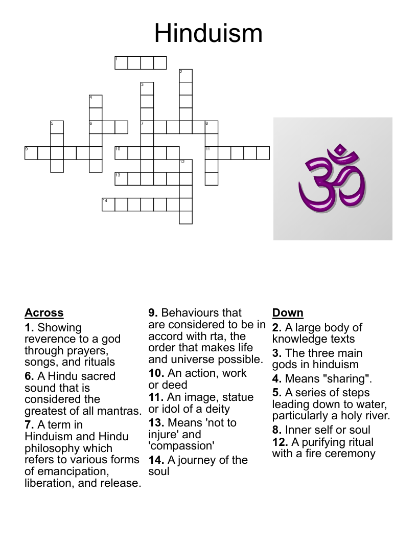Hinduism Crossword WordMint