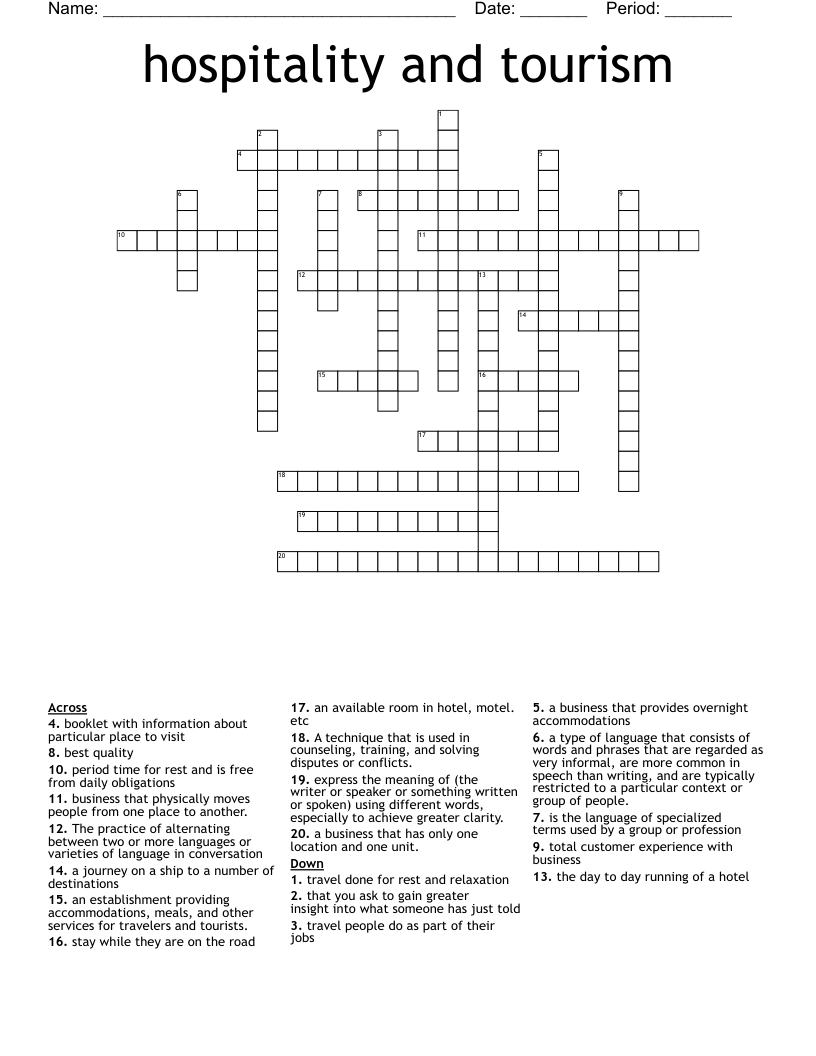 Hospitality And Tourism Crossword WordMint Hospitality And Tourism Crossword WordMint