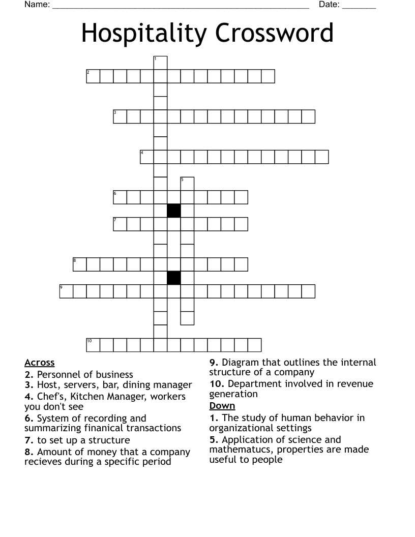 Hospitality Crossword WordMint