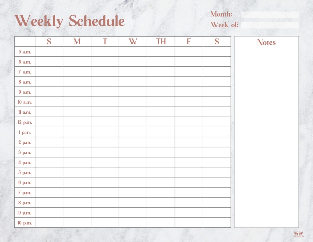 weekly hourly schedule template weekly hourly schedule template