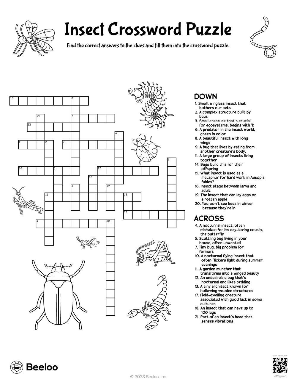 Insect Crossword Puzzle Beeloo Printable Crafts And Activities For Kids